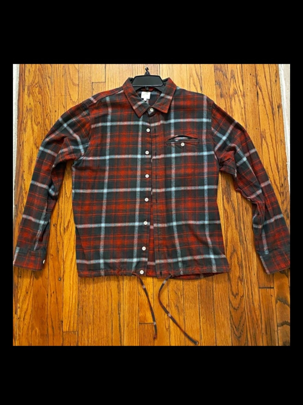 Gramicci Plaid Flannel Button-Up Shirt - Cotton - Red Gray White - Size L